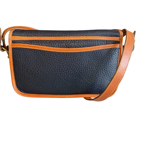 Vintage Dooney & Bourke All Weather Leather Rectangular Saddle Bag Navy Blue - Picture 5 of 13